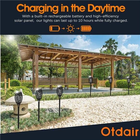 Solar Outdoor Lights, 16 Pack 12LED Solar Tiki Torches with Flickering Flame - Picture 4 of 7